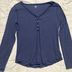 Old Navy Women's Navy Striped Long Sleeve Top